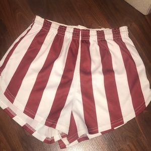Red and white pin striped shorts for tailgates